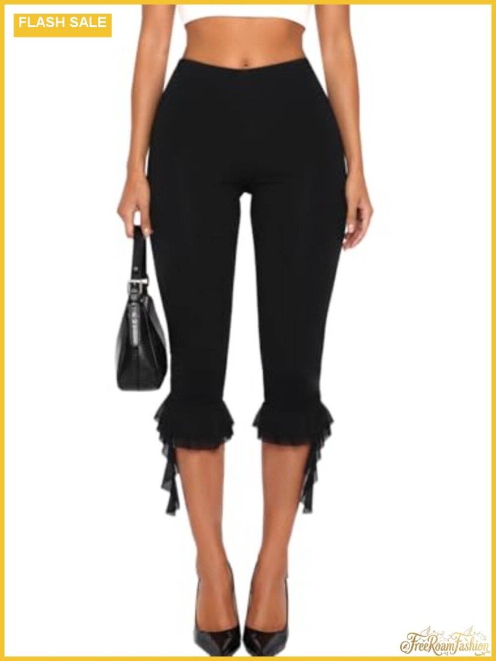 Y2K Ruffle Flare Capri Pants Going Out Leggings High Stretch Cotton